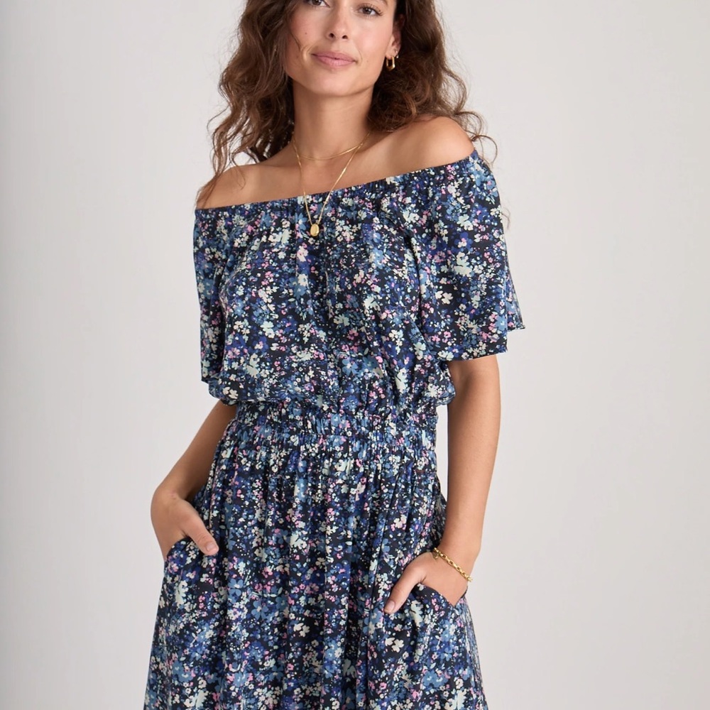 NWT Marine Layer Charlotte Midi Dress Faded Blue Floral - Picture 2 of 4